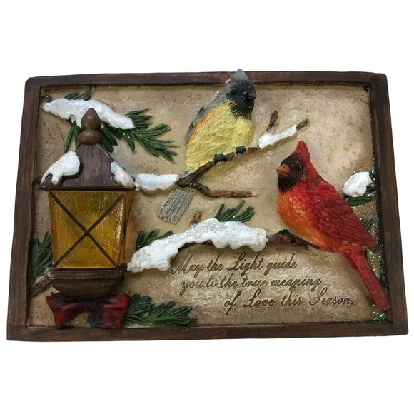 Christmas 3D Wall Plaque Winter Season Inspirational Bullfinch Streetlight Snow - Picture 1 of 10